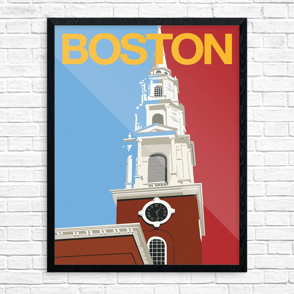 Boston Steeple Travel Poster 11 x 14 Print