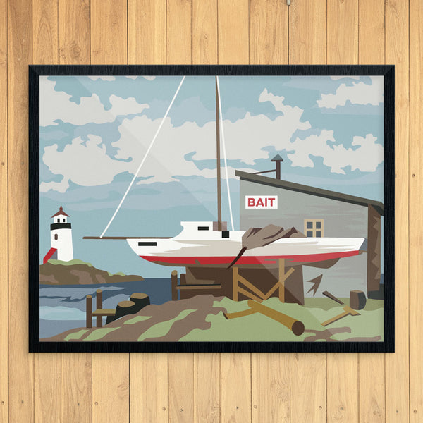 Paint By Number Bait Shop & Sailboat 11 x 14 Print