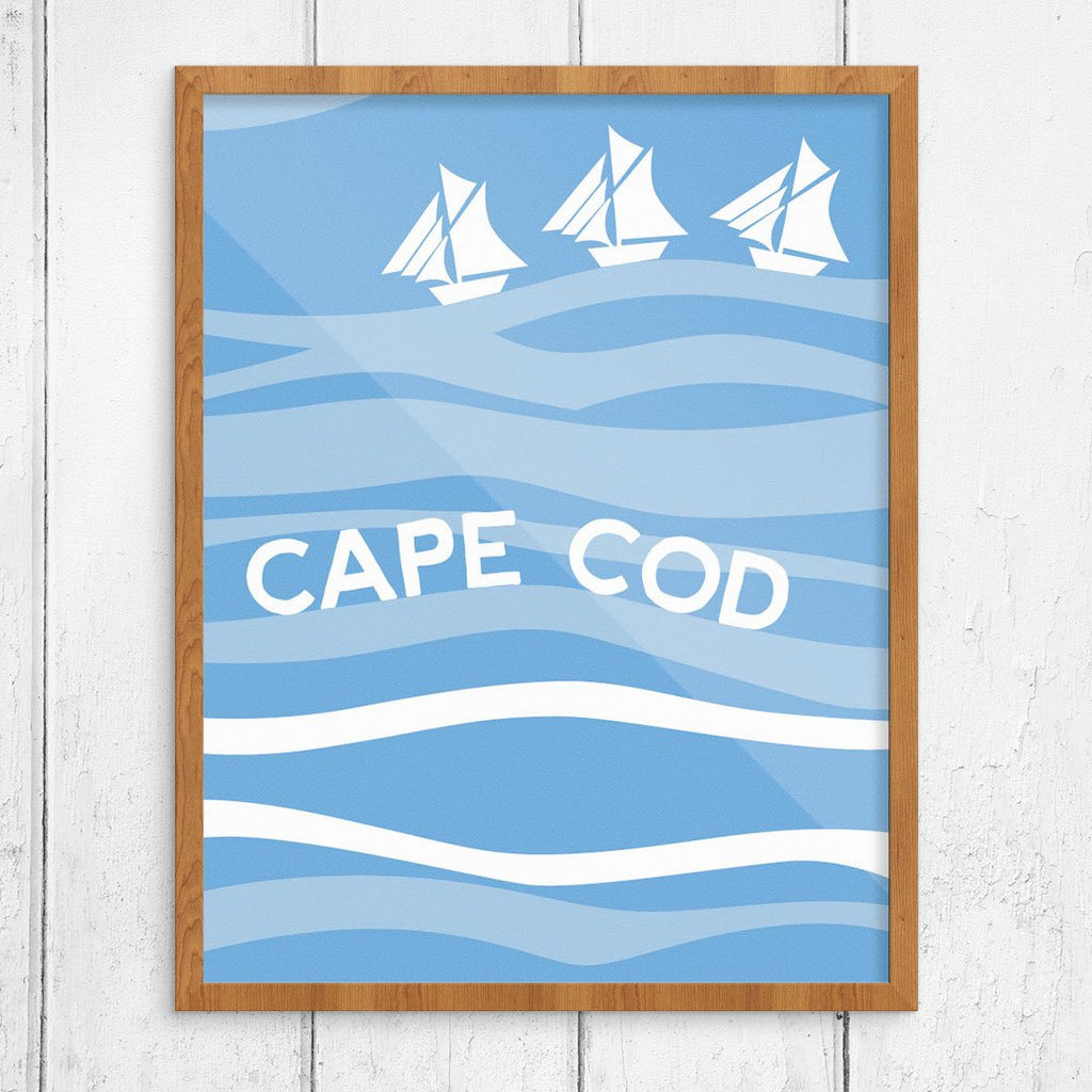 Cape Cod Sailboats on Blue Waves Print