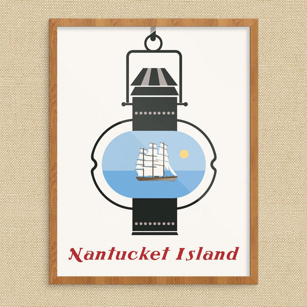 Nantucket Island Lantern and Whaling Ship Print