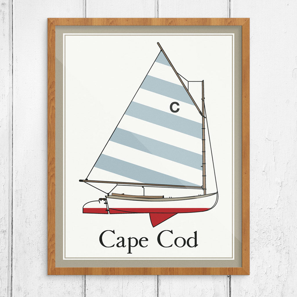 Cape Cod Beetle Cat with a Striped Sail 11 x 14 Print
