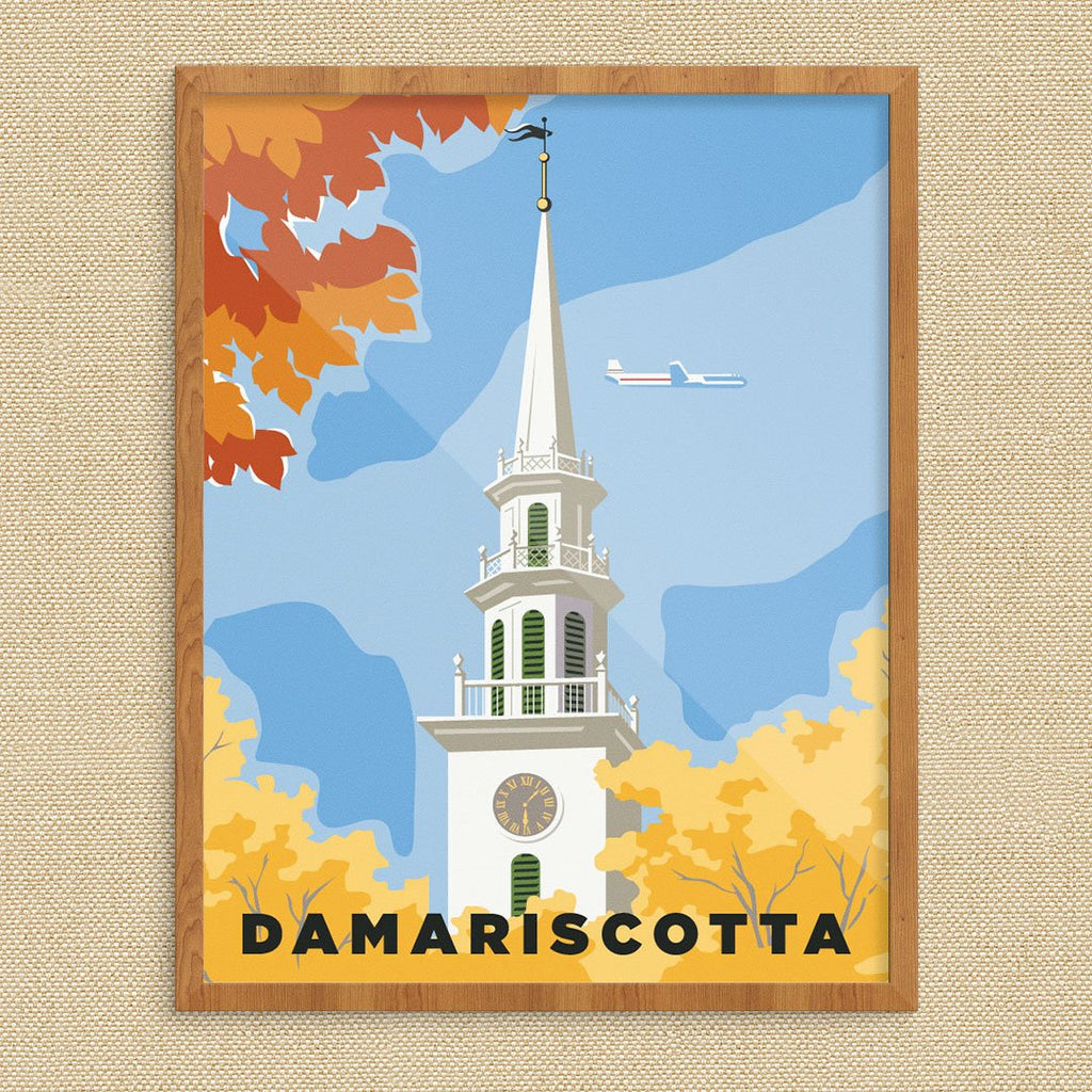 Damariscotta, Maine Church Steeple Autumn Scene Print