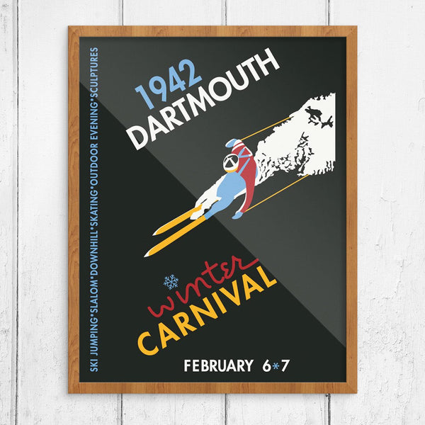 Dartmouth Winter Carnival 1942 Skier on Black Print