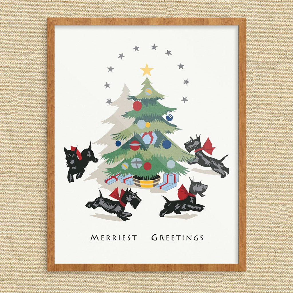 Merriest Christmas Greetings from Running Scotties Print
