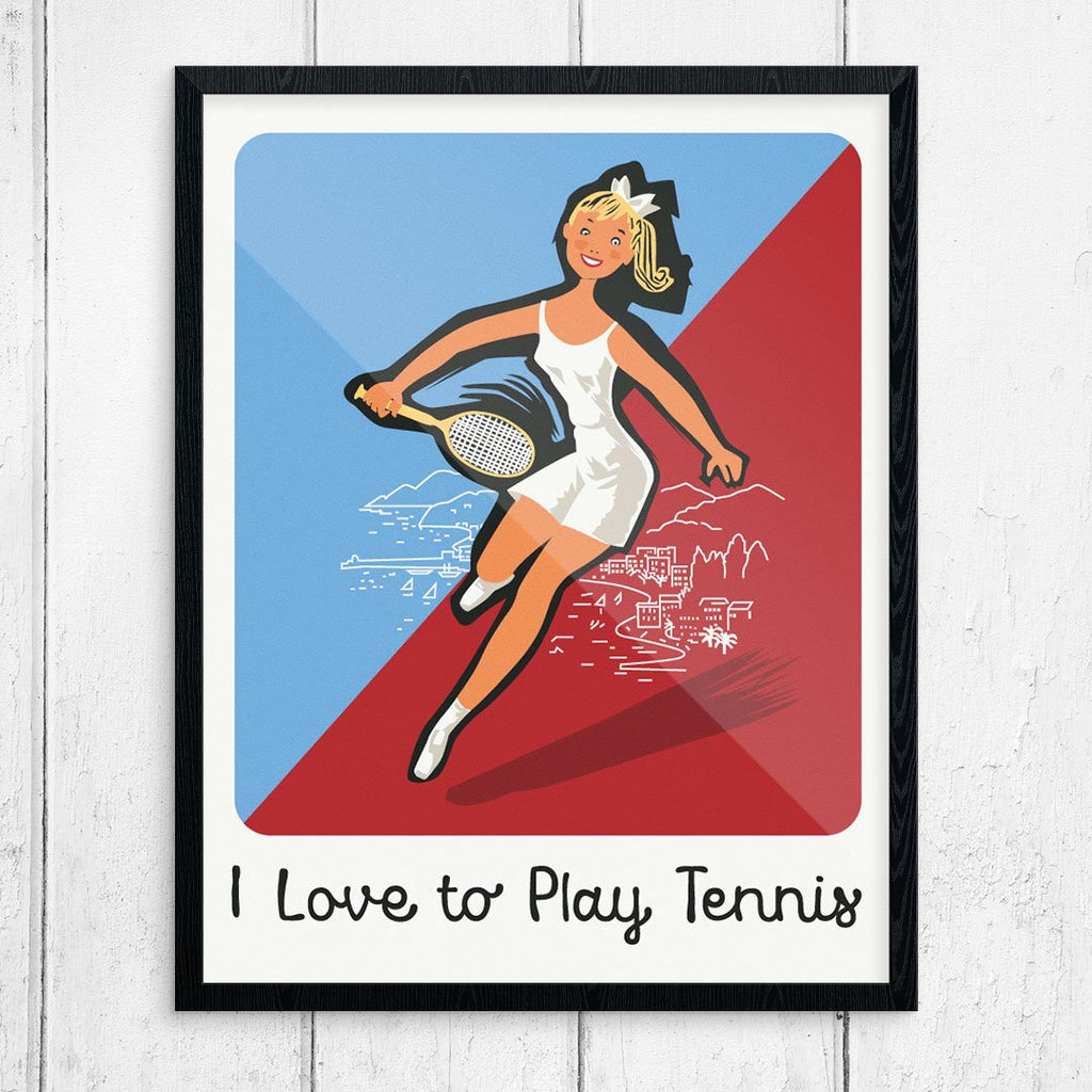 I Love to Play Tennis Vintage Style Tennis Print