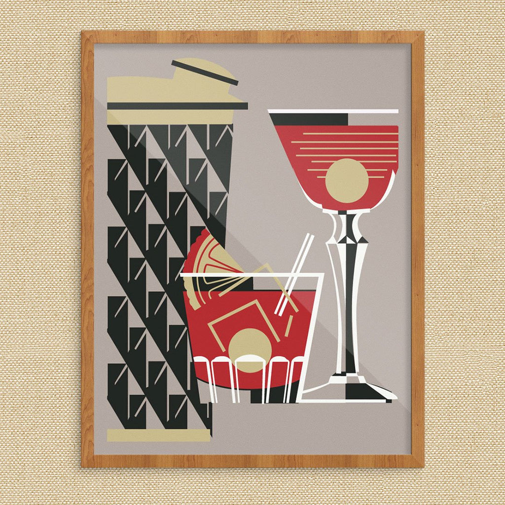 Rocks Glass, Martini and Cocktail Vintage Style Print