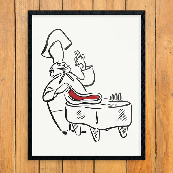 Abbondanza Chef Preparing a Steak Vintage Menu Art PrintPrint