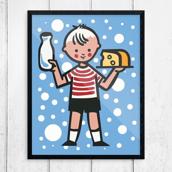 Little Boy with Milk & Cheese Print