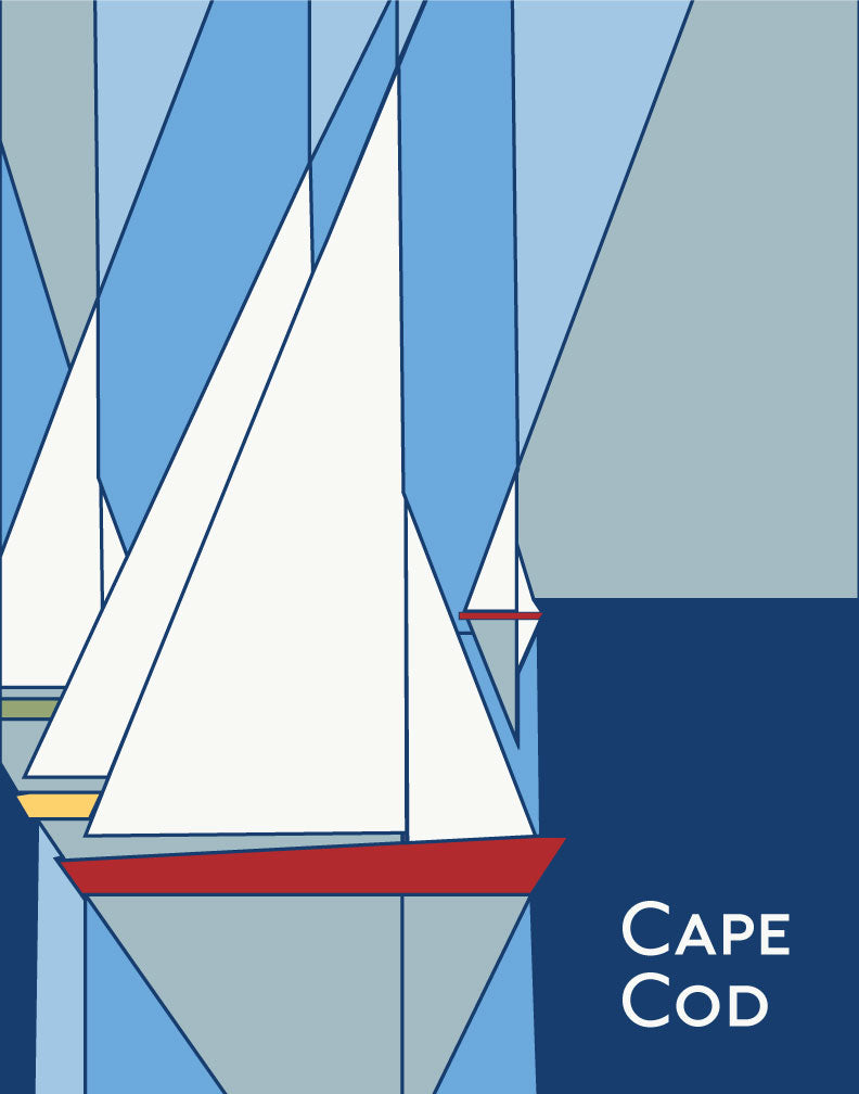 Cape Cod Geometric Sailboats Magnet & Greeting Card