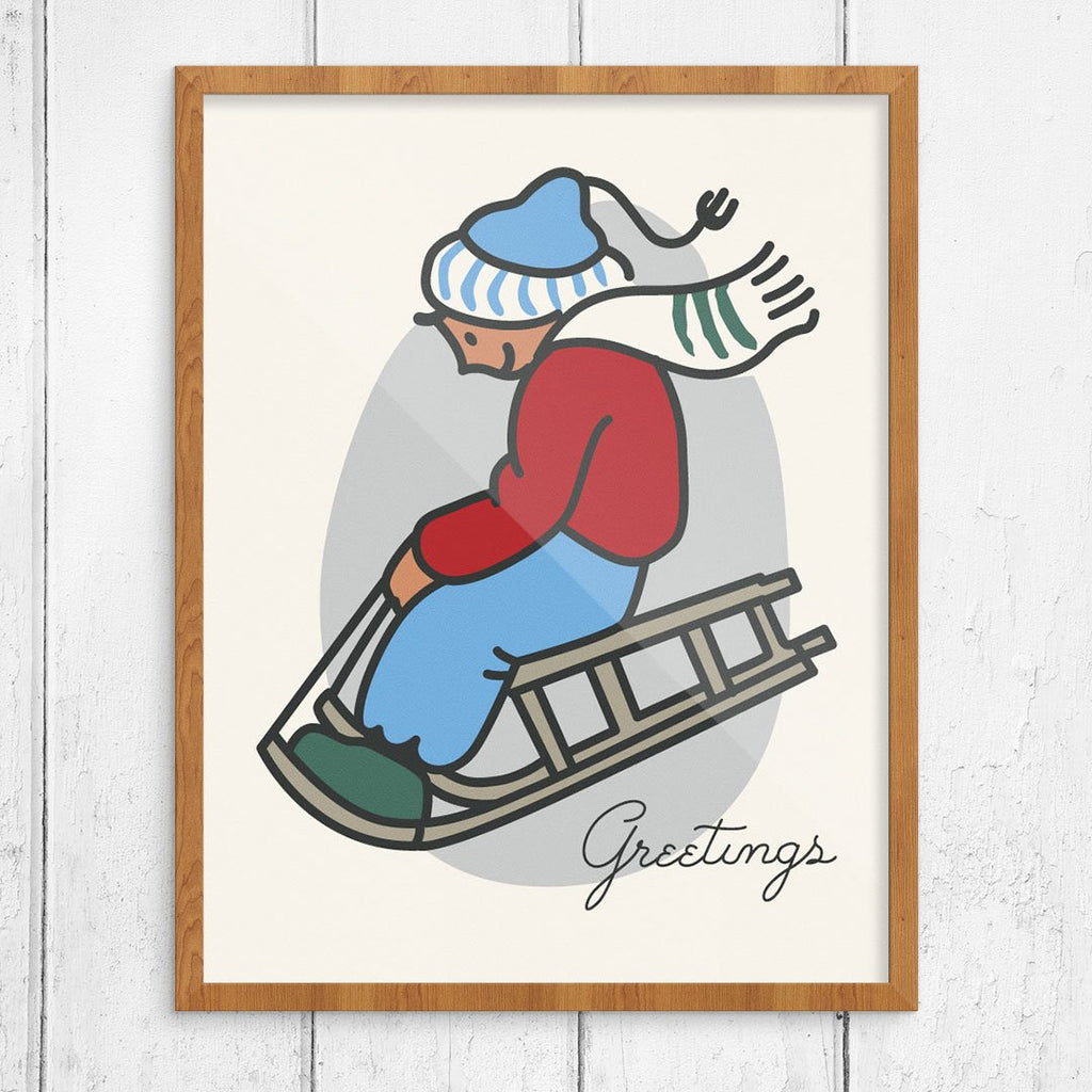 Greetings from the Sledding Boy Print