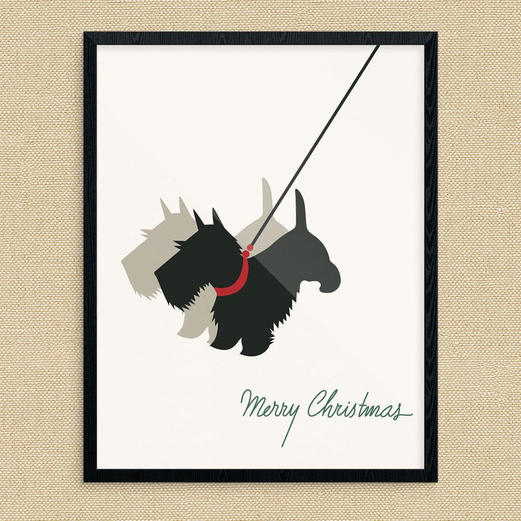 Merry Christmas Scottie & Shadow Vintage Print