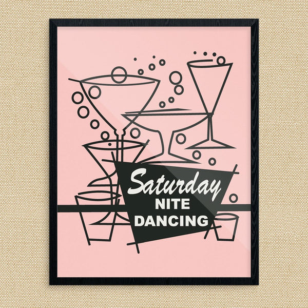 Saturday Night Dancing & Cocktails Vintage Style Print
