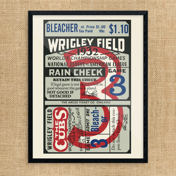 Wrigley Field 1932 World Championship Game Ticket Print