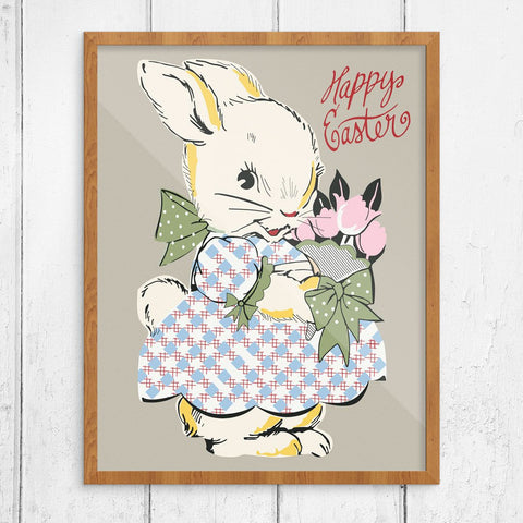 Happy Easter Bunny & Tulip Bouquet Print