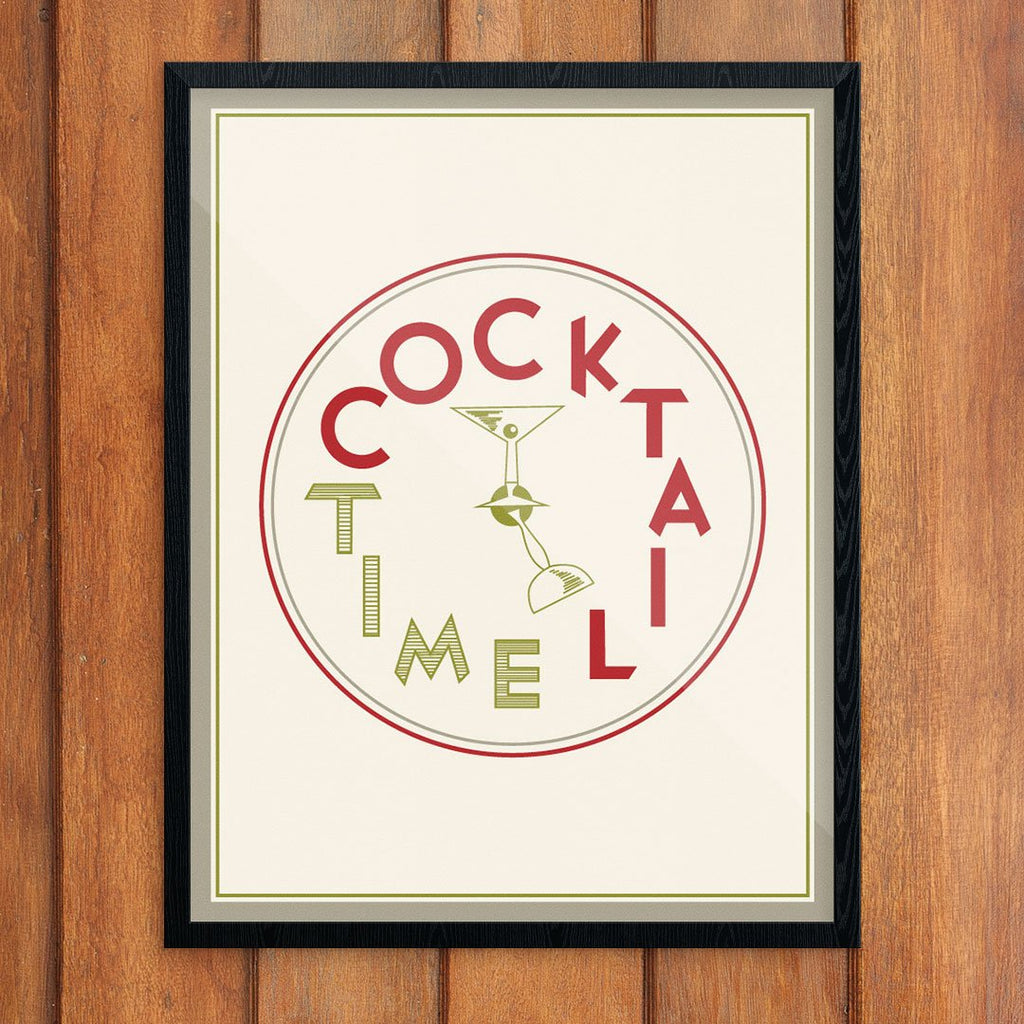 Cocktail Time Clock Retro Print