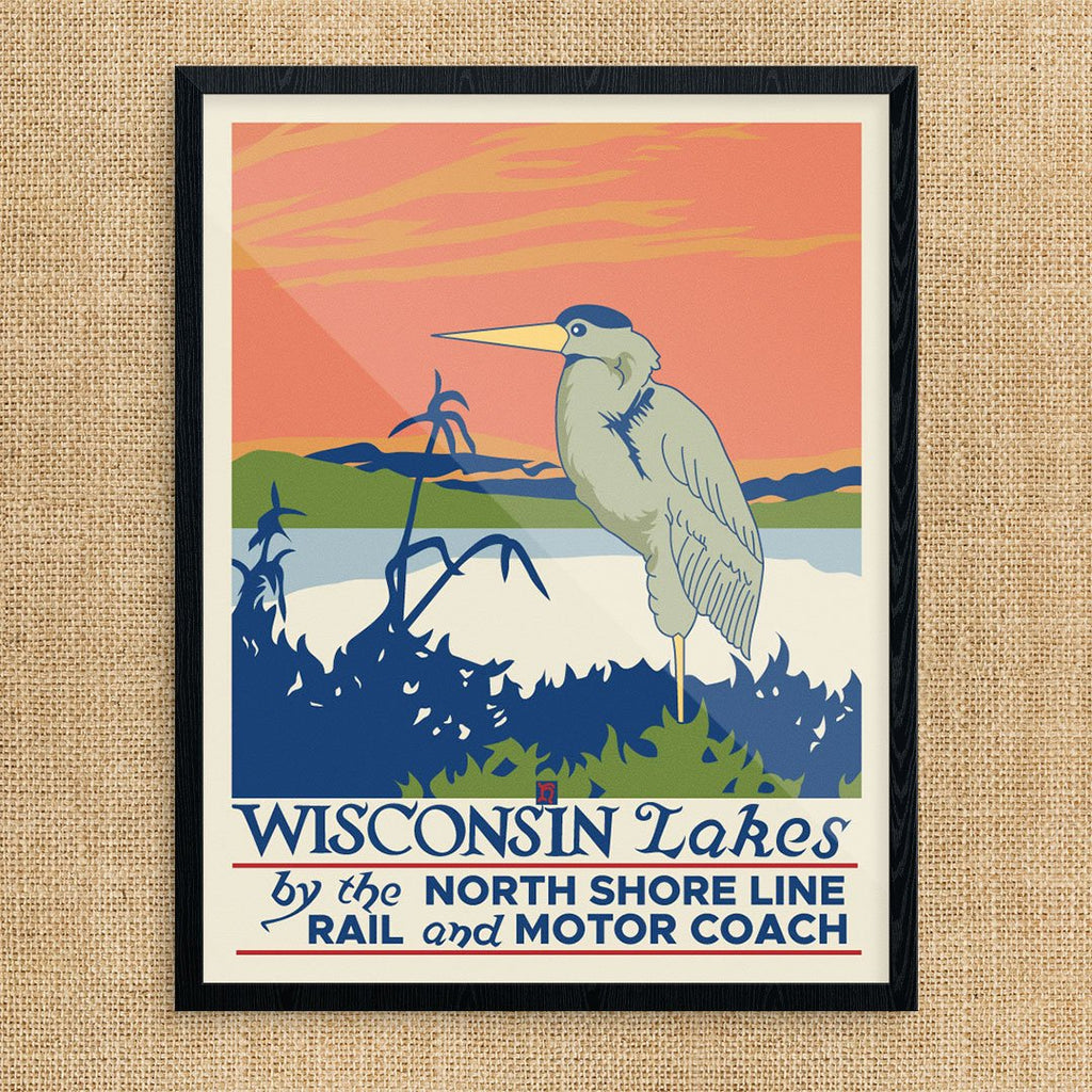 Wisconsin Lakes by the North Shore Line Vintage Travel Poster