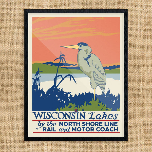 Wisconsin Lakes by the North Shore Line Vintage Travel Poster
