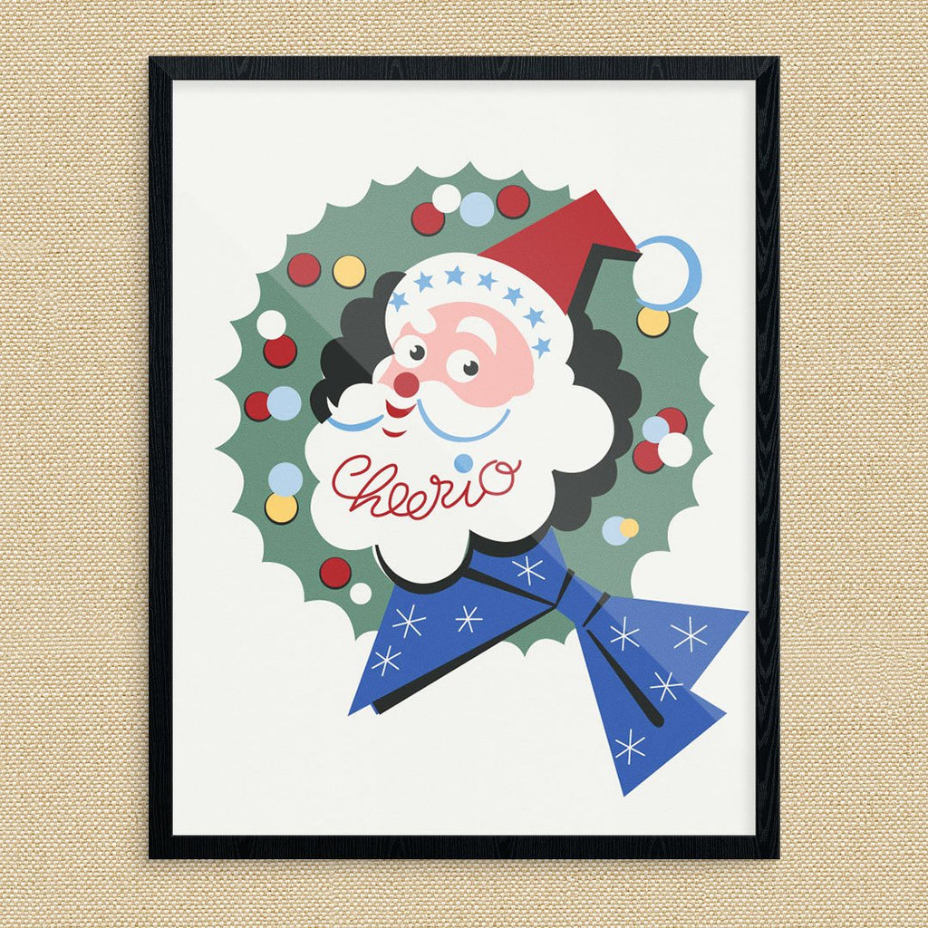 Cheerio Santa & Wreath Christmas Card Print