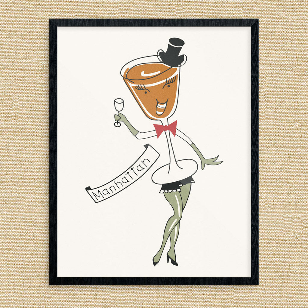 Anthropomorphic Bourbon Manhattan Cocktail Print