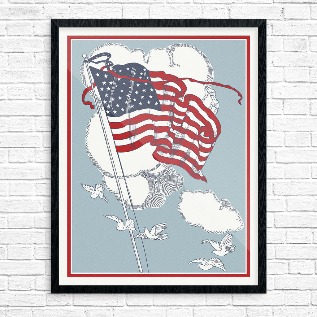 Vintage Flowing American Flag Print