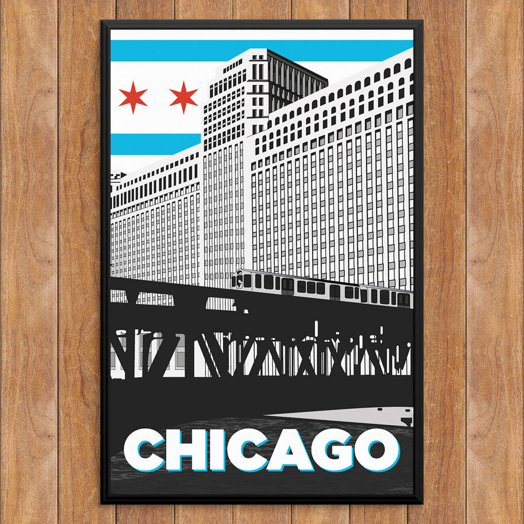 Chicago Merchandise Mart & Train 12 x 18 Print